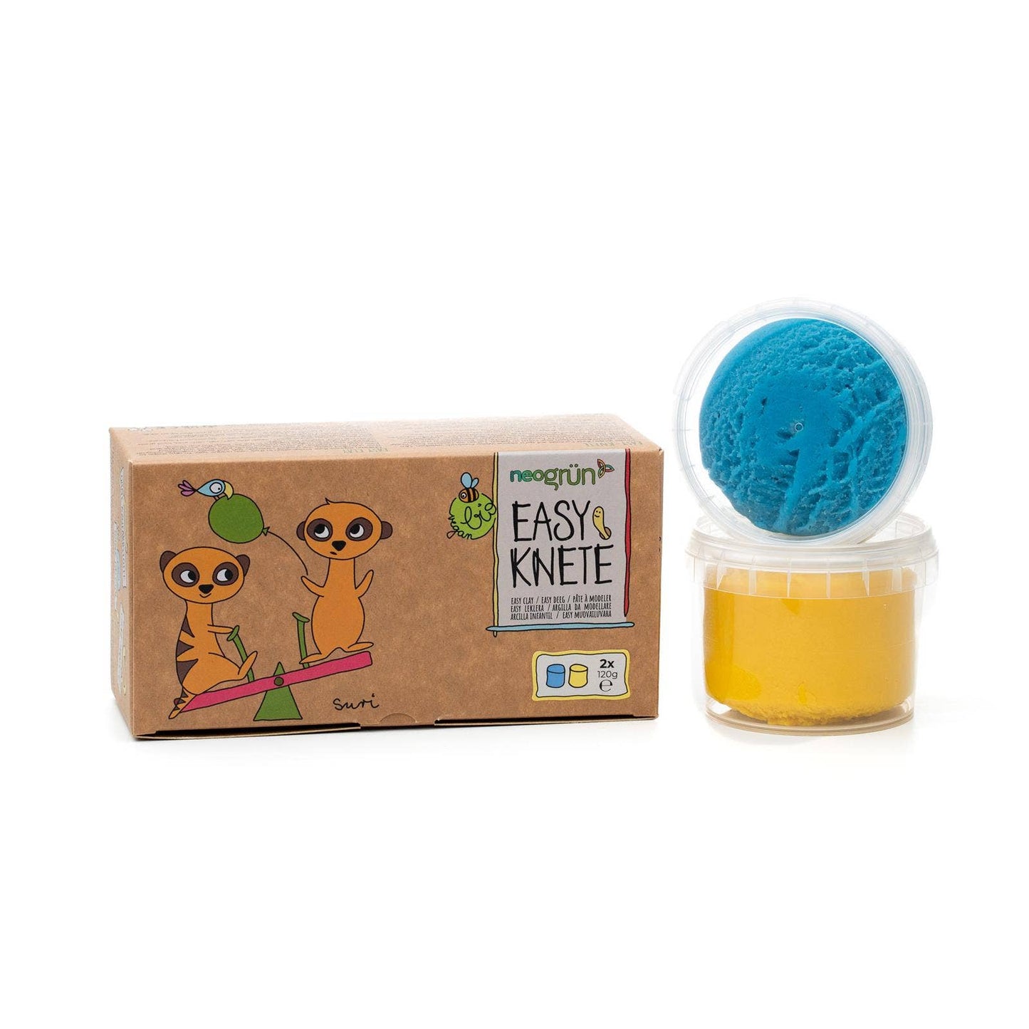 Conjunto de 2 massas orgânicas fáceis de modelar “Suri” azul/amarelo