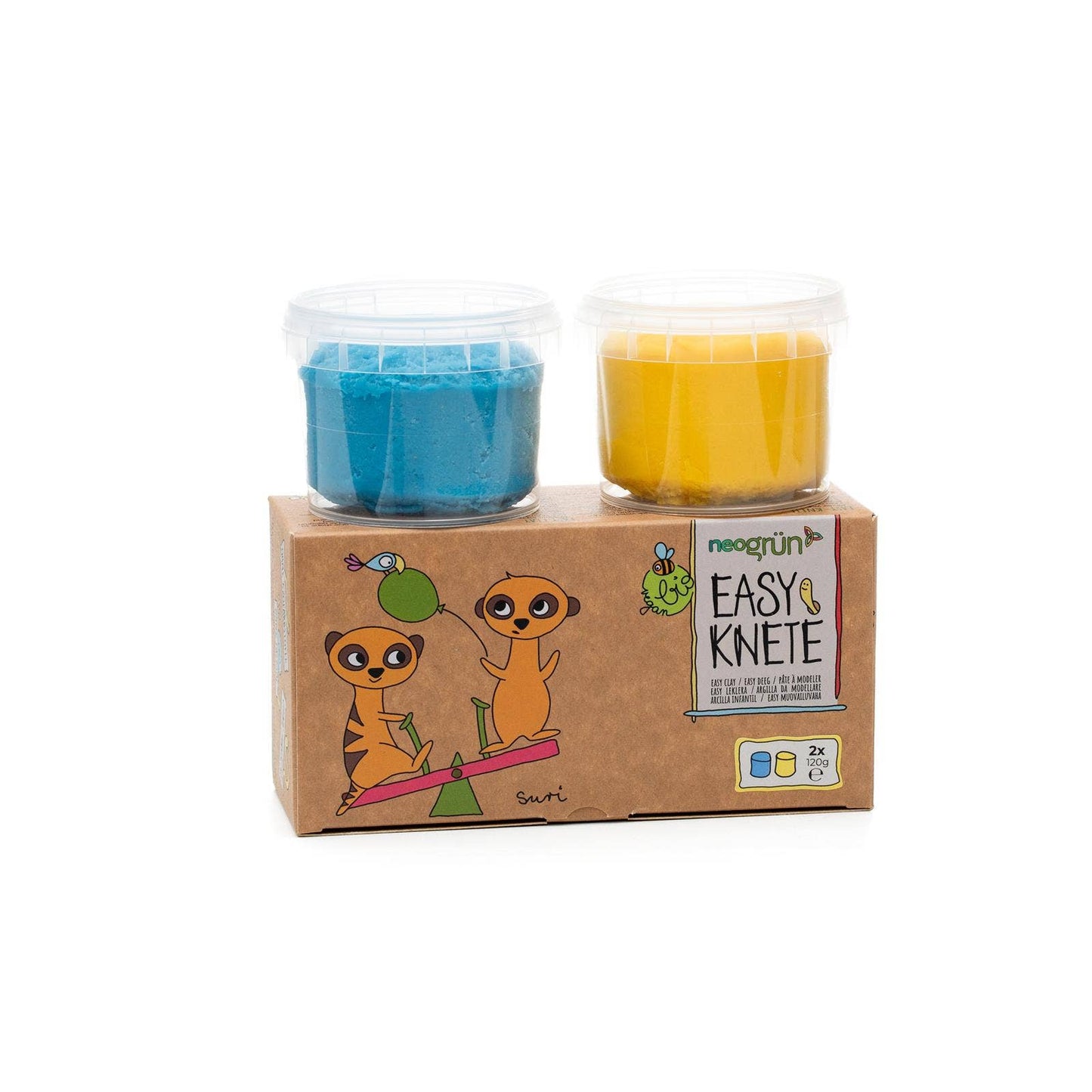 Conjunto de 2 massas orgânicas fáceis de modelar “Suri” azul/amarelo